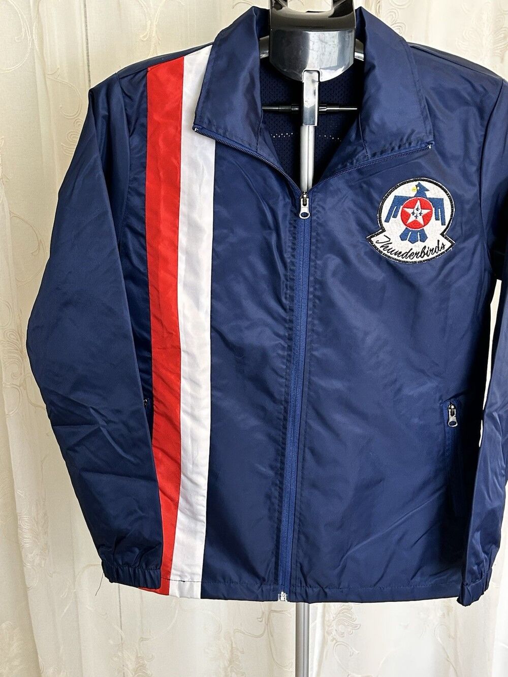 Vintage USAF Thunderbirds Air Show Windbreaker Track Jacket Blue Embroidered Med - Picture 4 of 10
